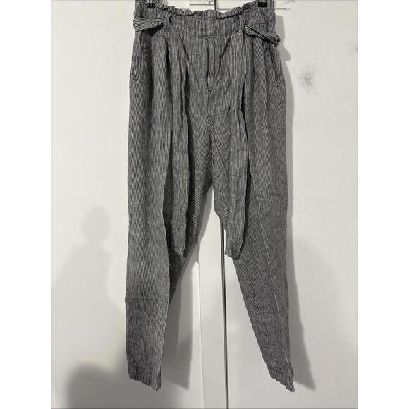 LOFT Striped Linen Blend Paper Bag Pants Women's Small Excellent - Picture 1 of 6